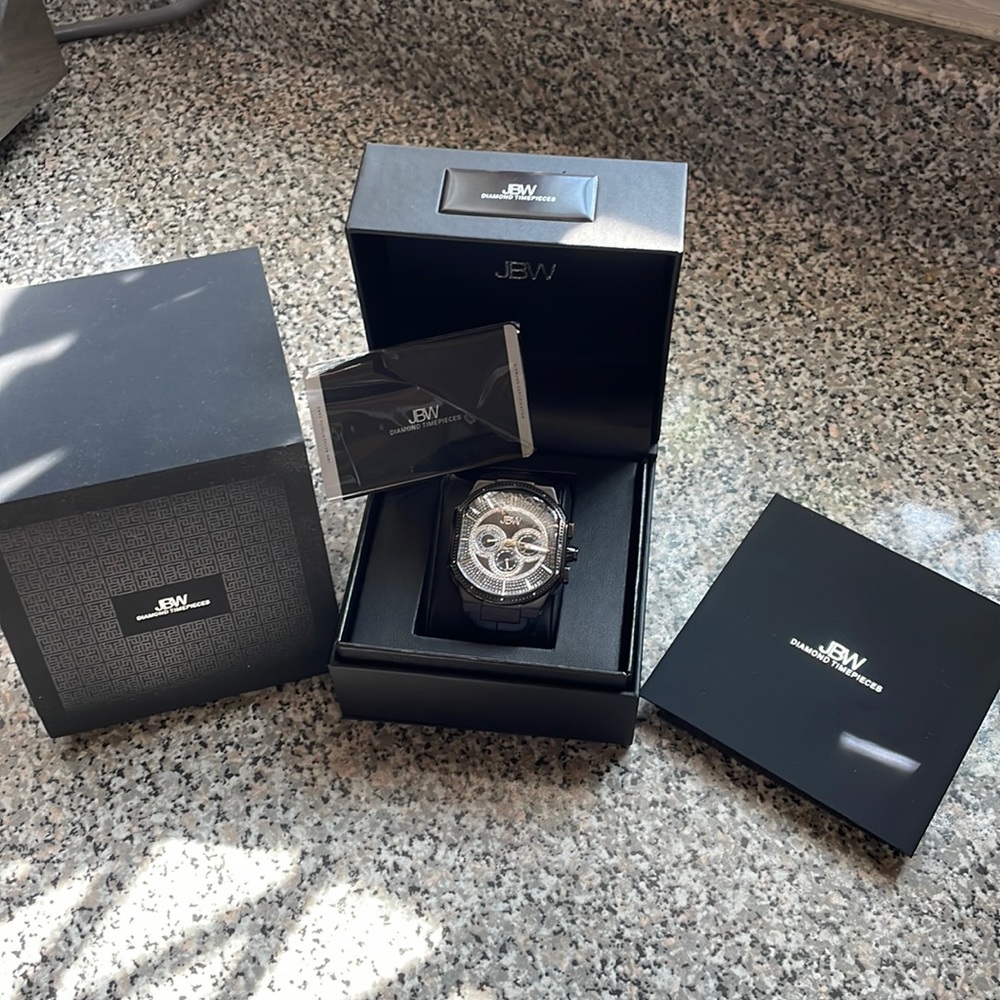 JBW “The Orion” Mens Black Genuine Calfskin Leather Watch
